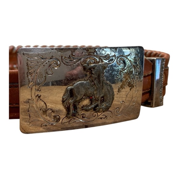 Kids Western Core Leather Belt With Roper Buckle - Picture 2 of 5